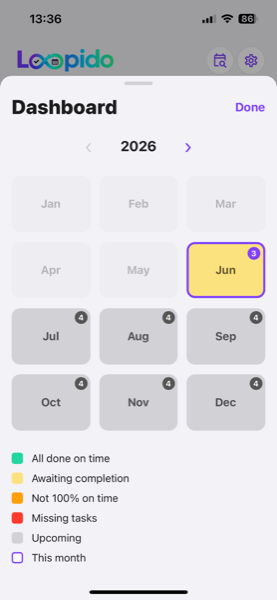 Loopido yearly dashboard screen