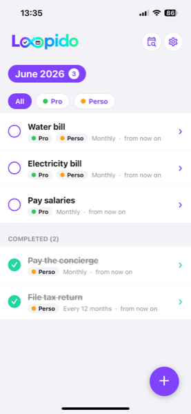 Loopido monthly checklist screen